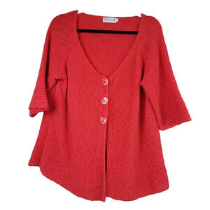 Lulu-B Womens Cardigan Sweater Large‎ Lagenlook Art To Wear Red Bohemian Buttons